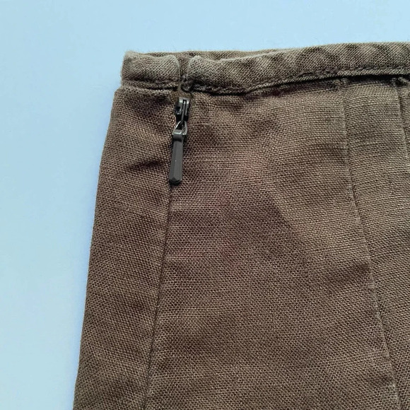 Ann Taylor Linen Skirt Embroidered Floral Brown Size 4 Petite - Picture 5 of 9